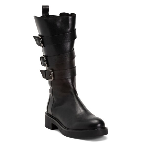 EMANUELE CRASTO  Italy Leather High Shaft Moto Boots With Three Buckles - Picture 1 of 2